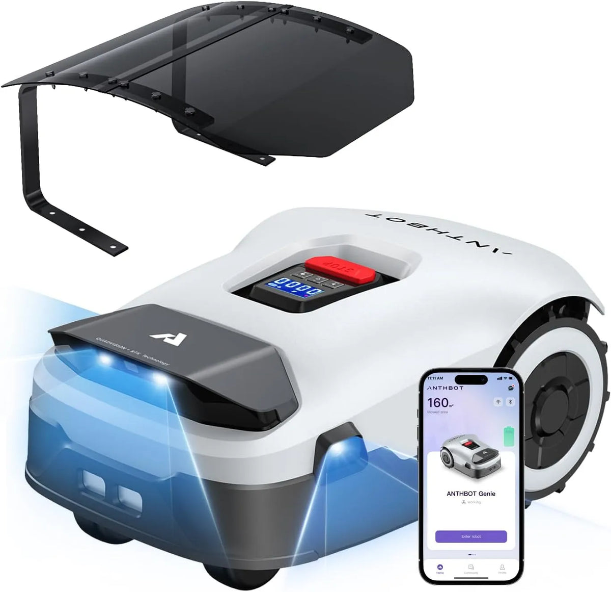 Kamera 4-Kamera-Vision, Max. 900 m², Ohne Begrenzungskabel, Präzise Navigation, ANTHBOT Genie 600 Mähroboter mit Einfacher Garage