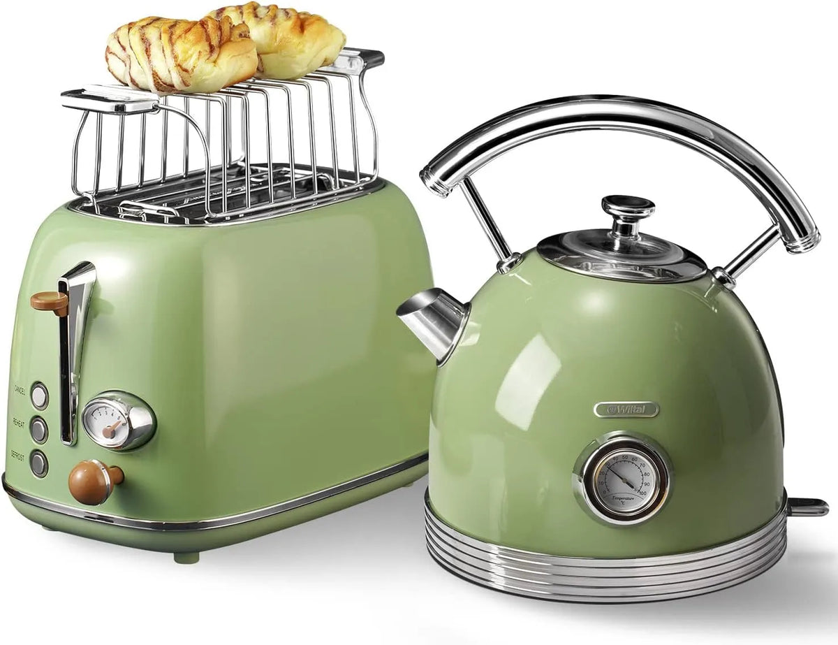 Wasserkocher toaster, Leistung 2200W, set, frühstücksset, aus Edelstahl, Schnellaufheizung, mit Brötchenaufsatz zum Erhitzen aller Brotsorten