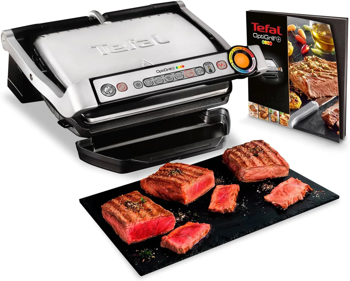Tefal Grill GC712D12, OptiGrill+ Kontaktgrill, Garstufenanzeige, optimal Grillergebnisse dank Messung der Dicke, Edelstahl, 6 Betriebsprogramme
