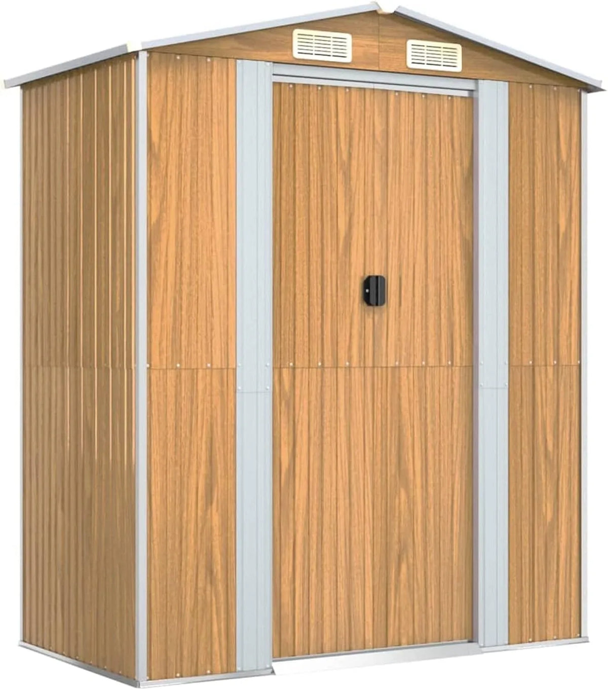 Geräteschuppen, Hellbraun 192x108x223 cm Verzinkter Stahl, Fahrrad Unterstand, Gerätehaus, Fahrradgarage, Gartenhütte, Gartenhäuschen