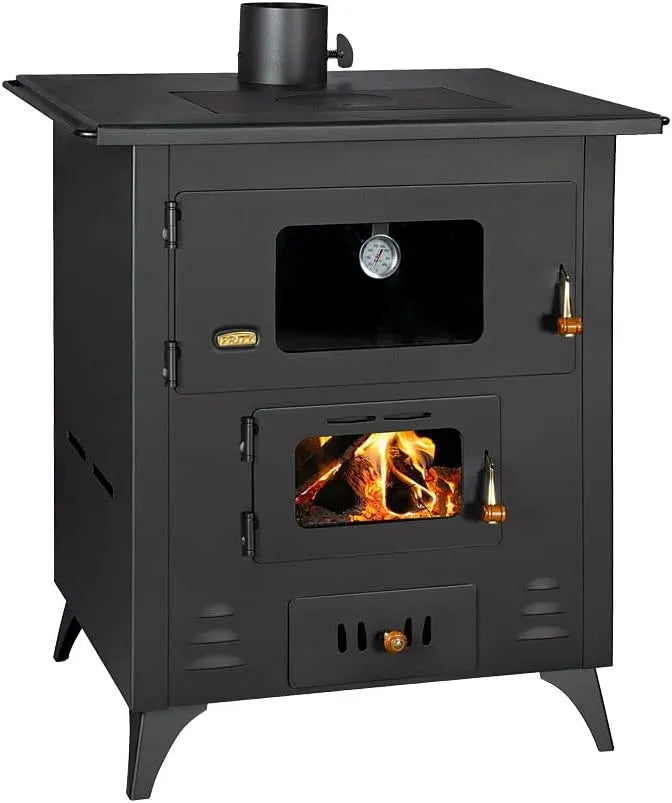 Backofen 1P50R Prity Küchenofen mit, Leistung 14 kW, bis zu 79 m², und Kochplatte, Holz, Graphit, Gusseisen, Heizofen, in Schwarz