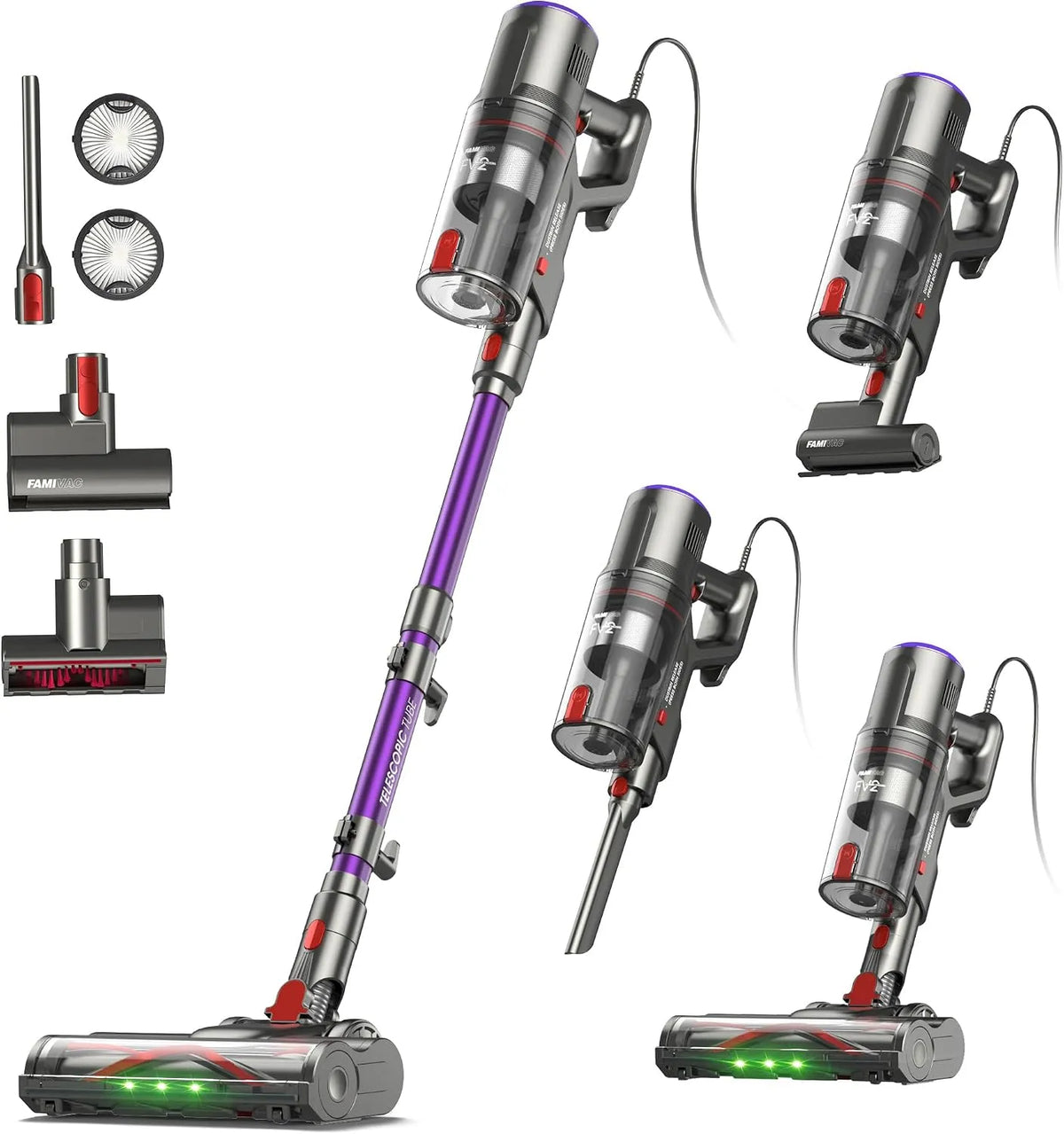 Staubsauger FV2 65Kpa/600W, Leistung 600W Beutellos mit Matratzenbürste, 1,3KG Leichtgewicht, 7M Kabel, 60dB Leise, Fassungsvermögen 1,5L, Boden