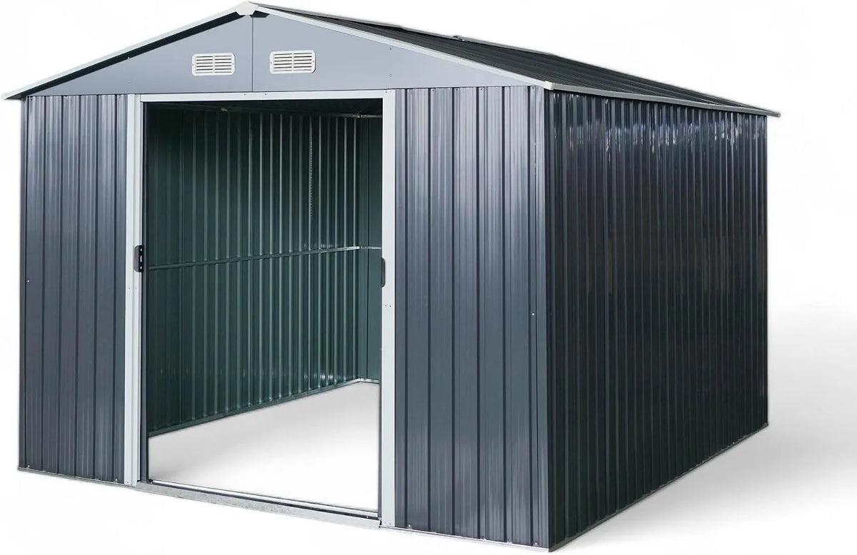 Gartenhaus, mit Doppelschiebetür Türhöhe 170cm Schuppen, Geräteschuppen 9m² 279x324cm aus verzinktem Stahlblech anthrazit Metall