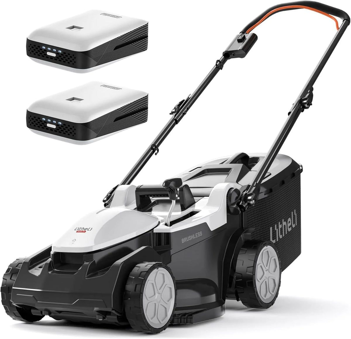 Rasenmäher Litheli Akku, 25-75 mm Schnitthöhe, 2 x 20V, 37cm Schnittbreite, bis 300 m², Fassungsvermögen 40L Fangkorb, Brushless