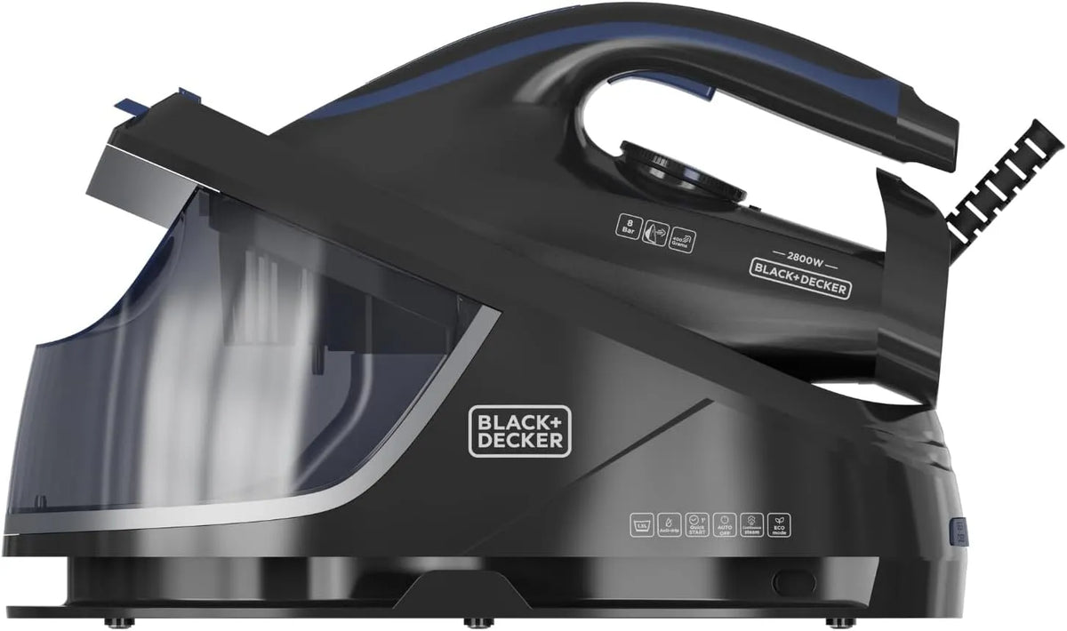 Black+Decker Modell 5-Liter-Tank, Dampfstoß 400 g, ECO-Modus, Kompaktes Bügelcenter, Leicht, min, Präzisionsspitze, Keramiksohle, Selbstreinigung