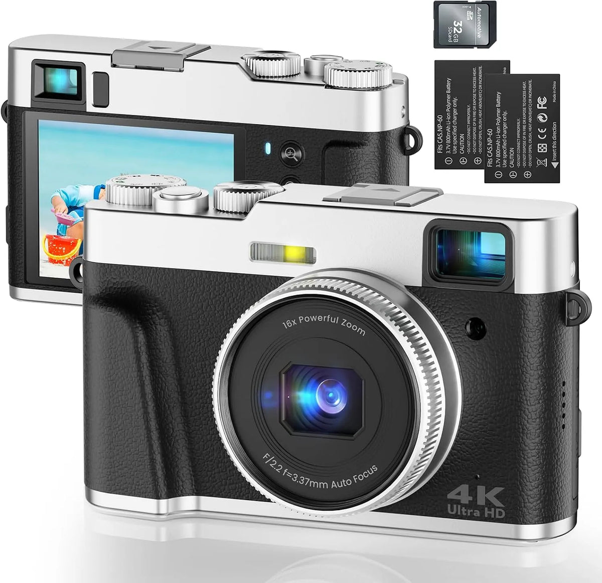 Kamera 48MP 16X, Digitalkamera 4K Autofokus Fotokamera mit Optischem Sucher, Erwachsene, Jugendliche-in Schwarz