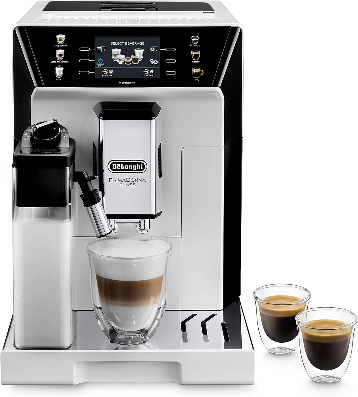 De'Longhi Kaffeevollautomat ECAM 550.65 550.65.W, Cappuccino und Espresso auf Knopfdruck, PrimaDonna Class.W mit LatteCrema Milchsystem, weiß
