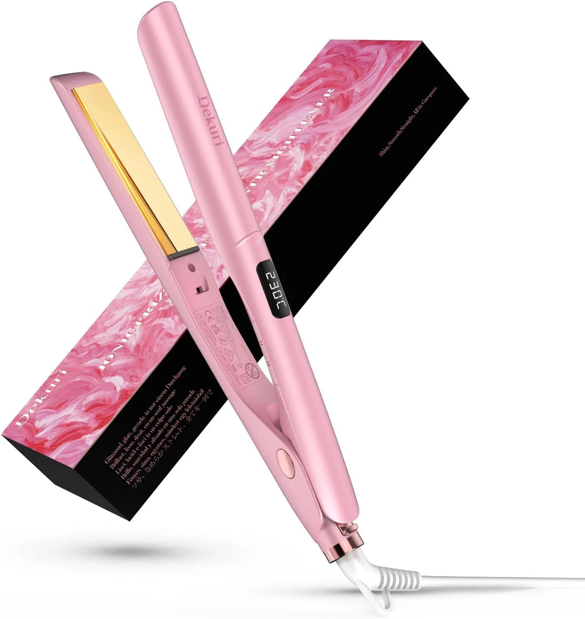 Modell Dekuri 2 in 1 Glätteisen Locken und Glätten 30s, 120-230℃ LED Display, Schnellaufheizung, Rosa, Glatte Titanplatte Haarglätter