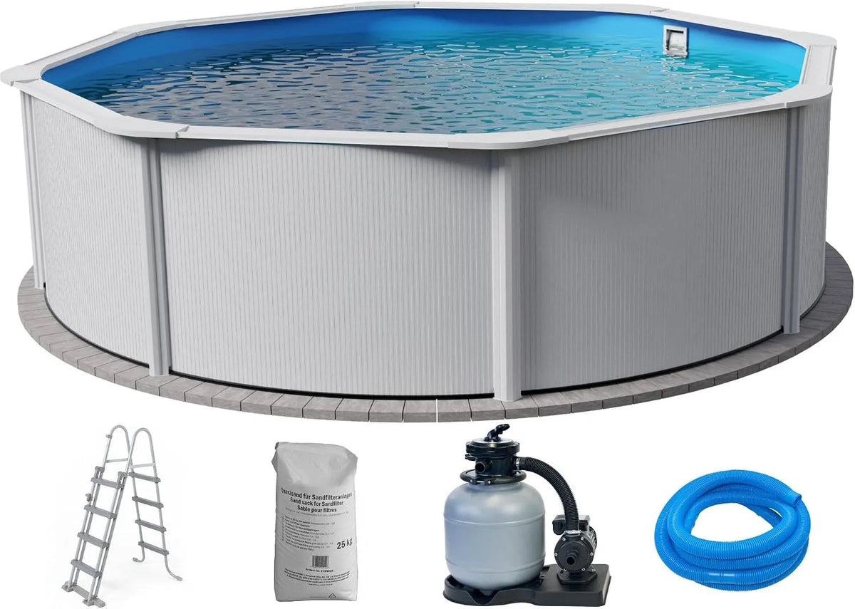 Pool, hoch rund Classic 450 x 120 cm, Stahl 0,4 mm weiß Folie 0,3 mm blau, 5-teilig, Stahlwandpool Set