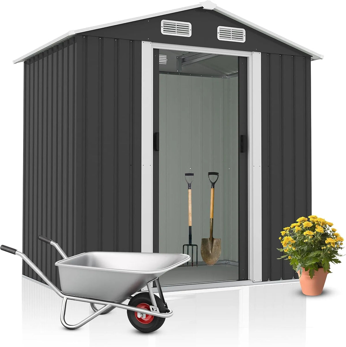 Geräteschuppen T131 B187 H196, 3,23 m³ Stauraum, ca. cm, Gartenhaus aus Metall, extra Kantenschutz, stabile Schiebetüre, Gartenhütte, Gerätehaus