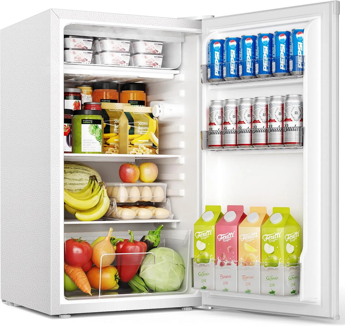 Kühlschrank 82L+9L, 38dB Ultra-Leiser Mini für Schlafzimmer, 44.5x50x79cm Weiß, Energieeffizien, EUHOMY 91L mit Gefrierfach klein& Gemüsefach, Büro