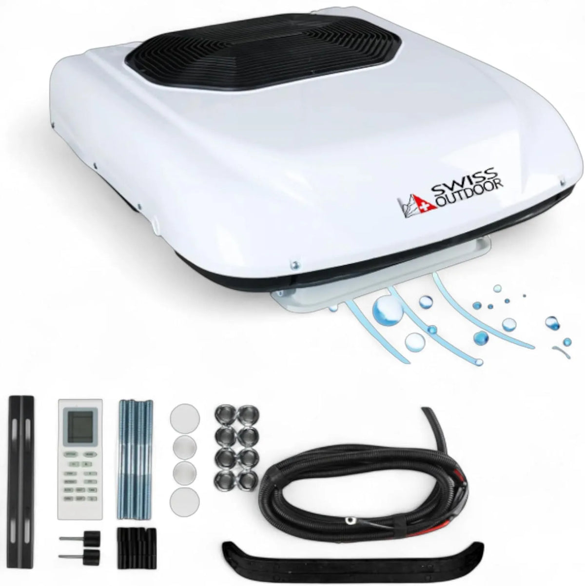 Klimaanlage, Swiss Outdoor 12V, Leistung 2.200 W, extra flach, inklusive. Fernbedienun, Ultra-Leise <50 dB, Spannung 24V Dachklimaanlage 9.600 BTU
