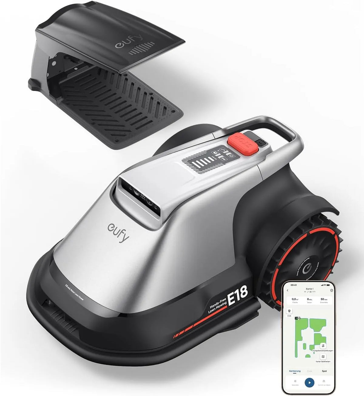 Modell Mähroboter ohne Begrenzungskabel E18 eufy, bis 1200m², ohne RTK & Signalausfälle, TrueVision Technologie, GNSS, Präzisionsrandschnitt