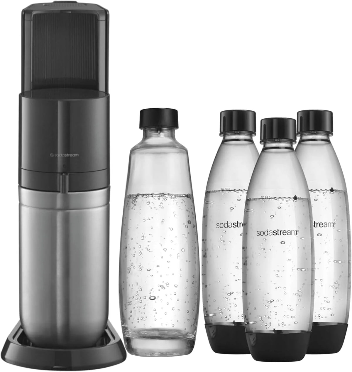 Modell DUO Umsteiger ohne CO2-Zylinder SodaStream Wassersprudler, 1x 1L Glasflasche und 3x 1L spülmaschinenfeste Kunststoff-Flasche, Höhe: 44cm