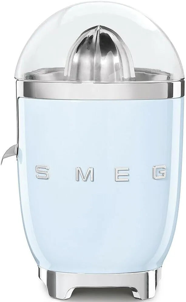 Smeg Modell CJF11PBEU, Elektrische Zitruspresse, rutschfeste Stellfüße, Blau, Leistung 70 W, tropfsicherer Auslauf und Universalkegel