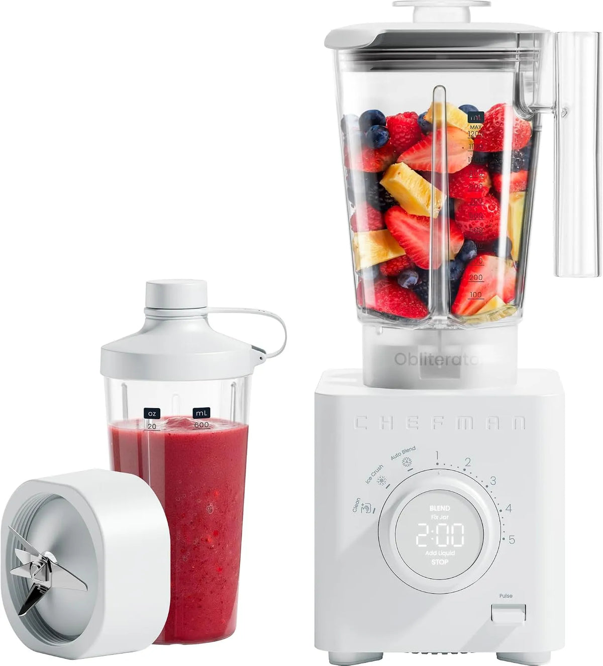 Standmixer, Leistung 1350W Motor zum Zerkleinern von Eis, Auto Blend Funktion, Betongrau, Chefman Obliterator 1.2L für Smoothies