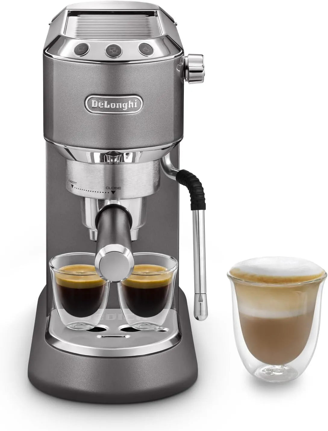 De'Longhi Espresso-Siebträgermaschine EC 885, Fassungsvermögen 1 Liter Wassertank, kompaktes Design, Farbe Grau, 15 cm breit, Dedica Arte.GY