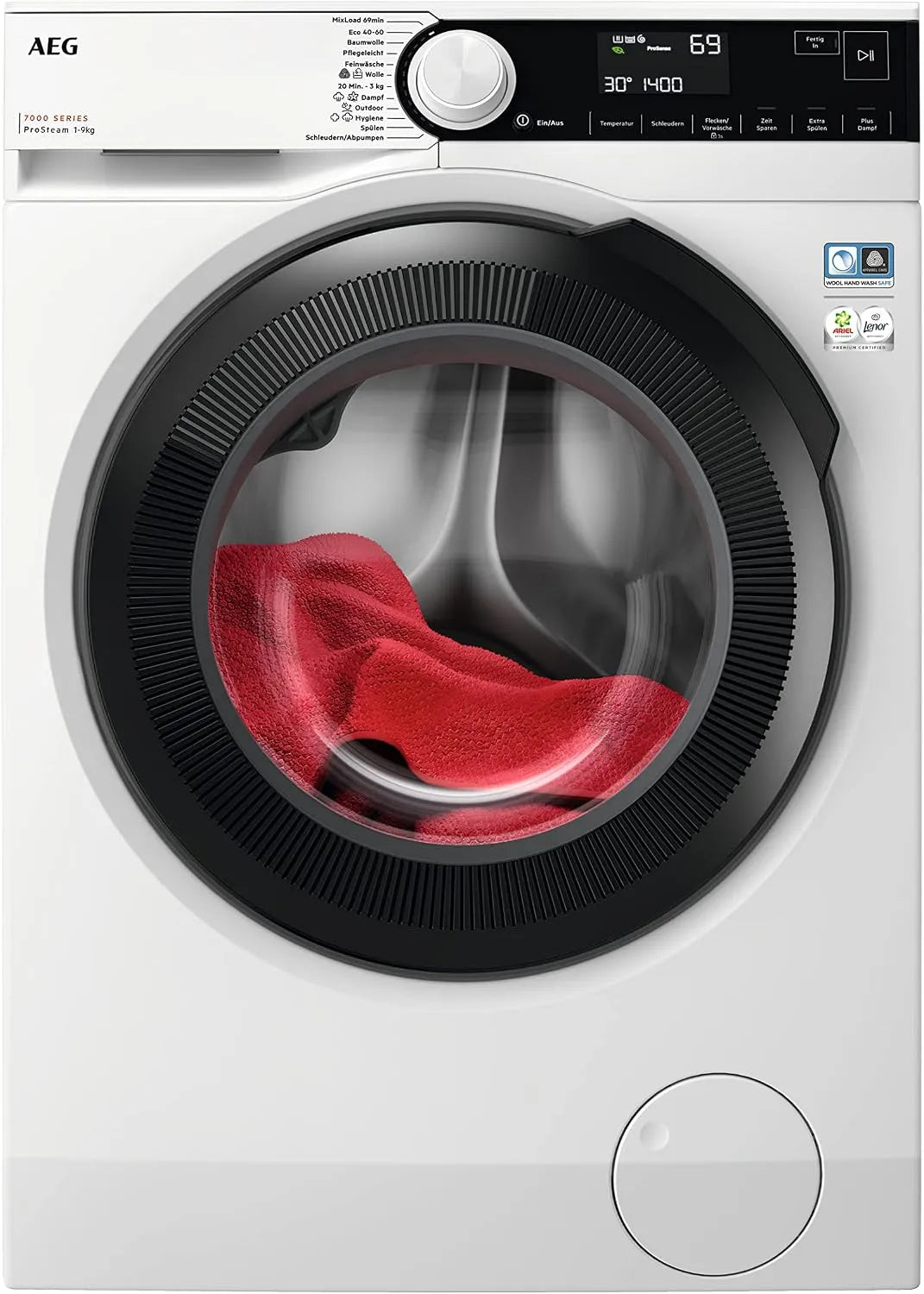 AEG Waschmaschine LR7A70490 1400, ProSteam, Leise, Nachlegefunktion, Wasserstopp, Weiß, Gewicht 9.0 kg, Auffrischfunktion, Mengenautomatik