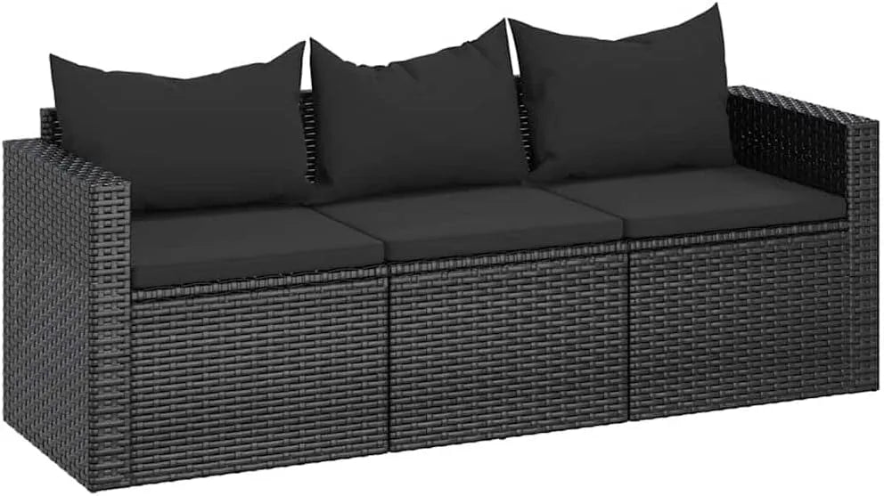 Kissen Farbe Schwarz Poly Rattan Gartenmöbel Set Modell 3-Sitzer-Gartensofa mit, Outdoor Balkonset Terrassenmöbel