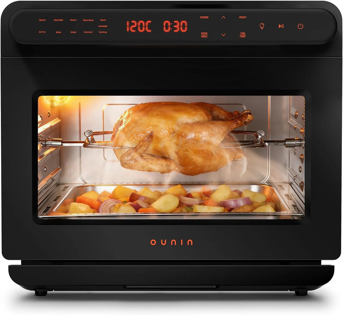 Backofen, 9-in-1 in freistehender Ausführung, LED Display zum Dämpfen, Toasten, Backen, Dörren und Fermentieren, OUNIN Dampfbackofen 24L, Braten