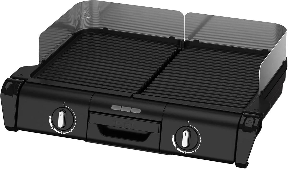 Tisch Tefal TG800N10, 2 Thermostate, antihaftbeschichtete Alu-Druckguss Grillplatten, extra tiefe Rillen, Silber, 2 getrennte Grillflächen