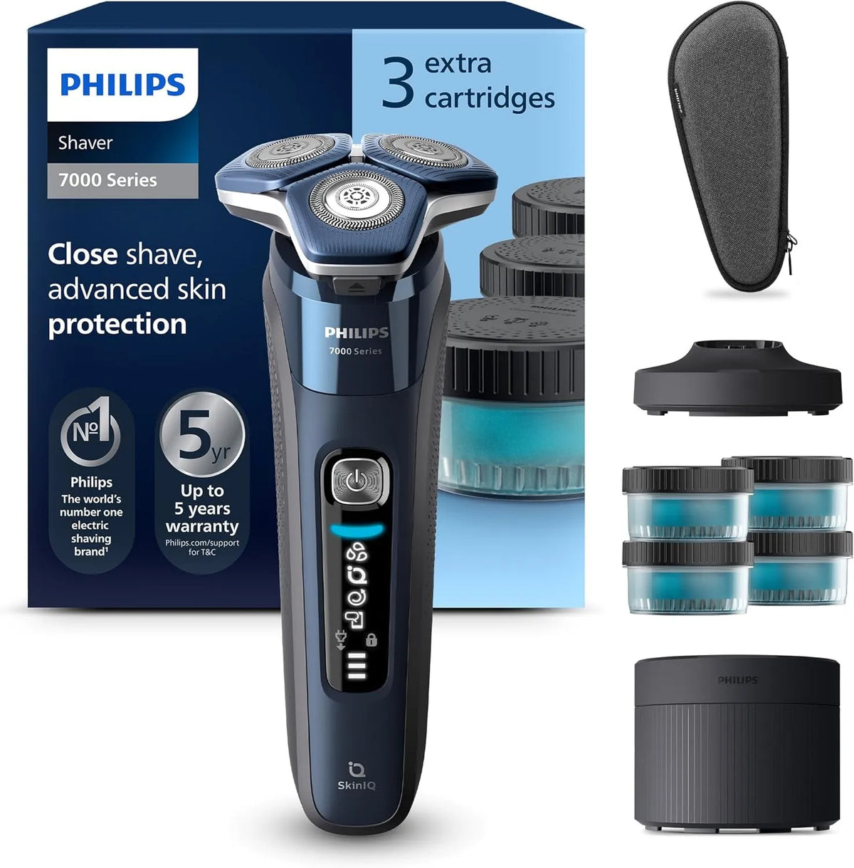 Philips Modell, Shaver Series, 4 x Reinigungskartuschen 7000 S7885/63, Reinigungsstation, Ladestation & Reiseetui