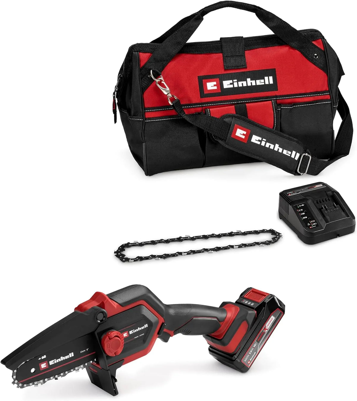 Einhell Akku-Astkettensäge GE-PS 18, Spannung 18 V, inklusive. 2,5 Ah Akku, Brushless, Ersatzkette, Akku-Astkettensäge /15 Li Bag Kit Power X-Change