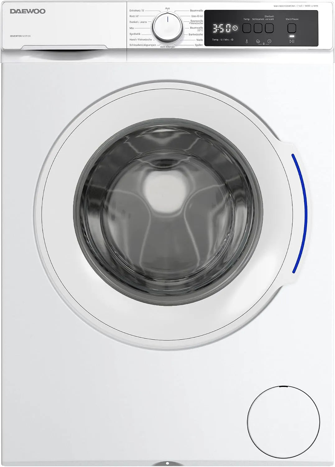 Daewoo Waschmaschine WM-FBR7454W0NA-DE 1400, Gewicht 7 kg, 15 Betriebsprogramme mit Kurzprogramm, Frontbeladung, min., AquaStop, Weiß
