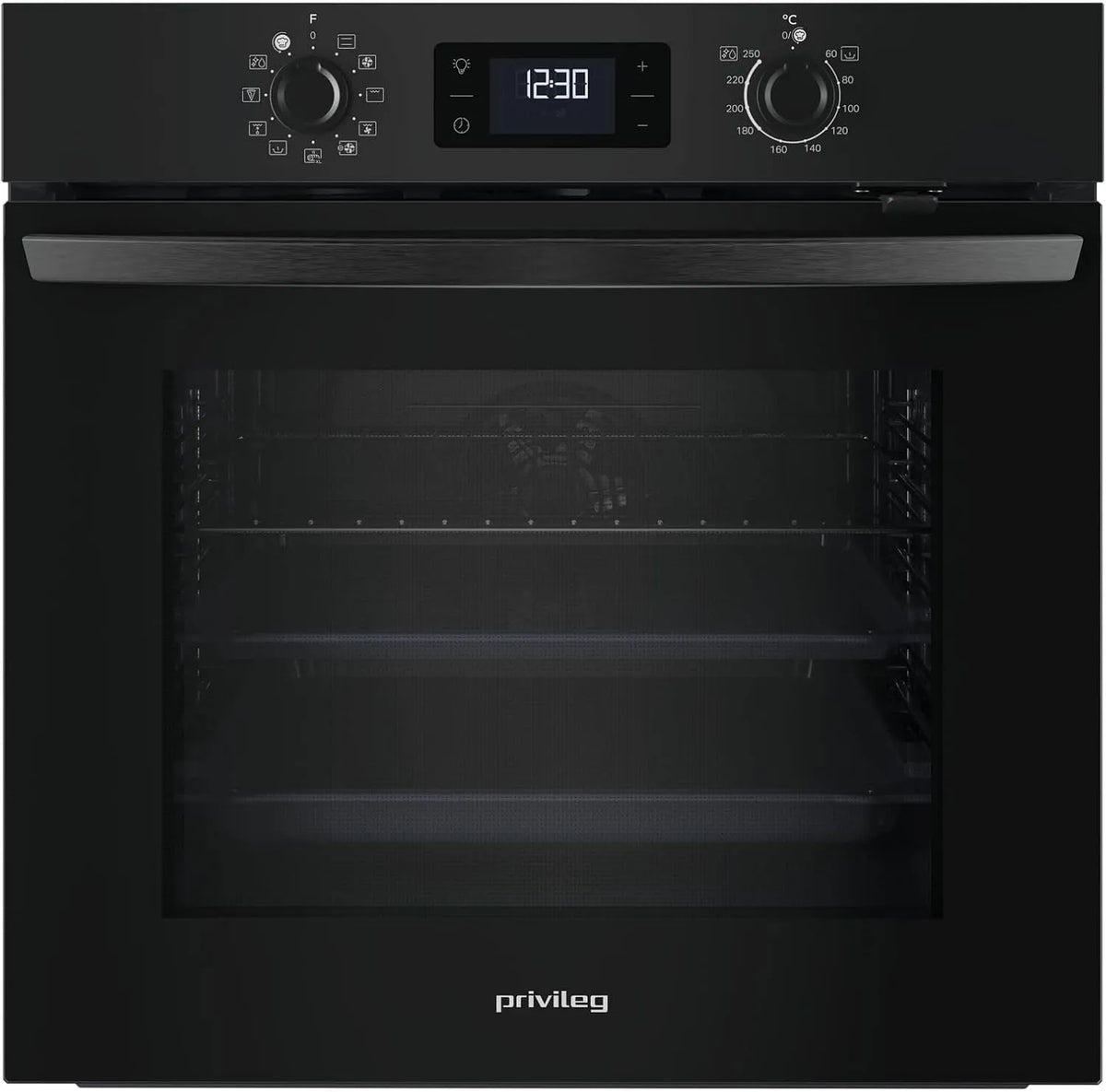 Backofen PBA285HR0K, Heißluftbackofen mit 11 Funktionen, A plus, Turn und Go, Fassungsvermögen 71 Liter, Privileg Einbaubackofen, Black Glass