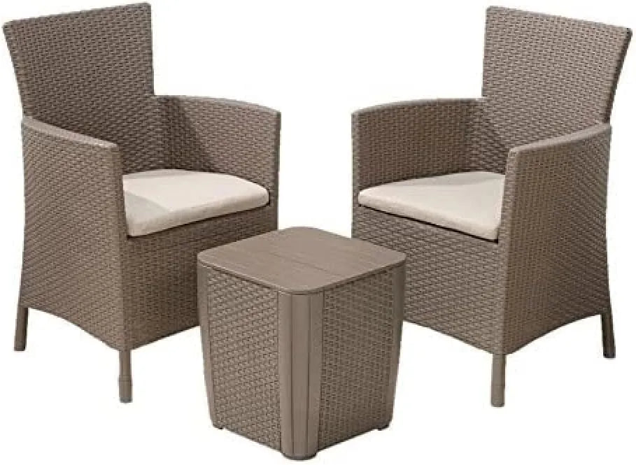 Set Rattan Allibert Balkonmöbel, Iowa Balcony, 3-teiliges Set Balkonmöbel, platzsparend, Beige