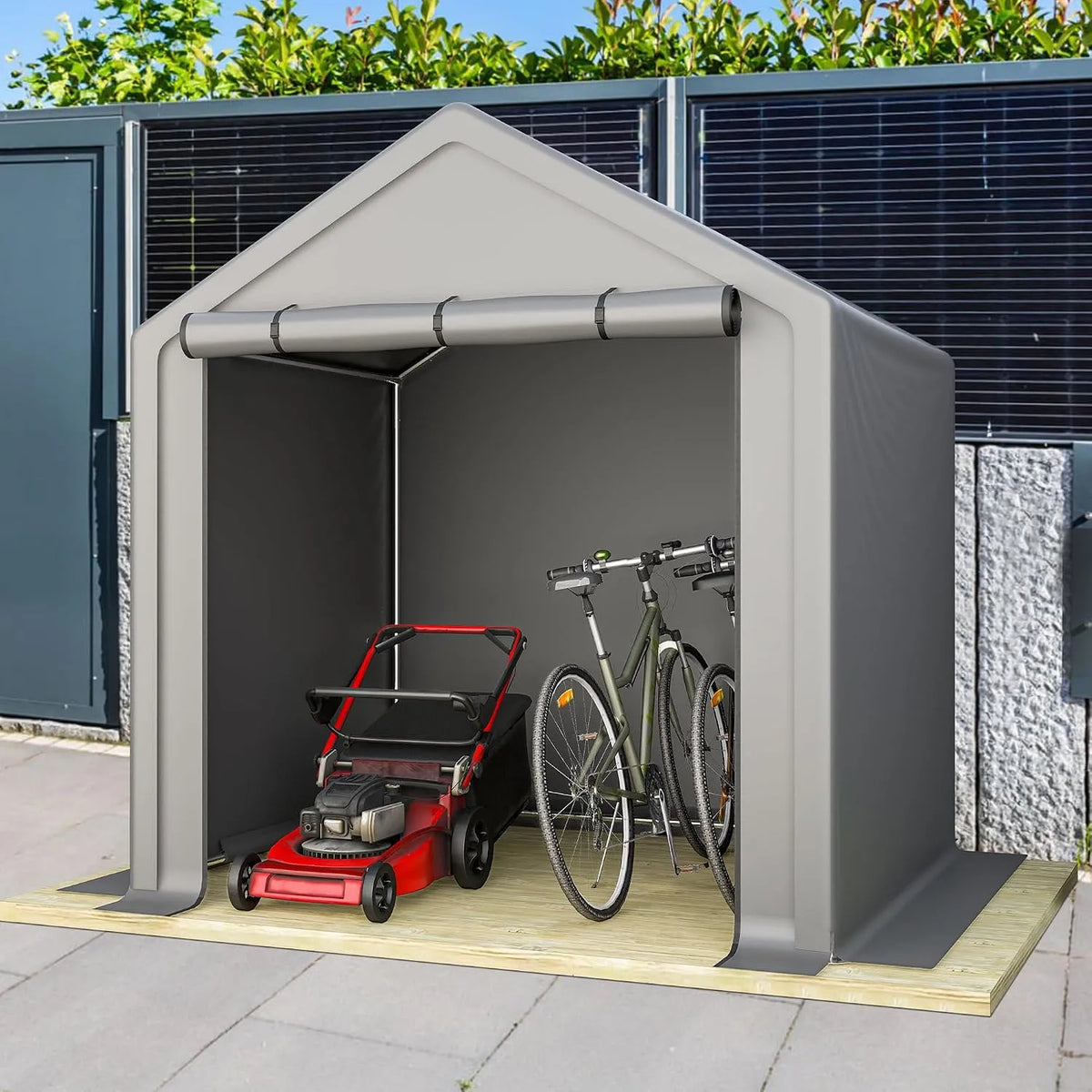 Carport, 6x6 FT, Abnehmbaren Seitenwänden & Dach, Stallzelt, SUV, Farbe Grau, Garage Zelt 3x6m, Winterfest mit Roll-Up-Fenstern, Lagerzelt