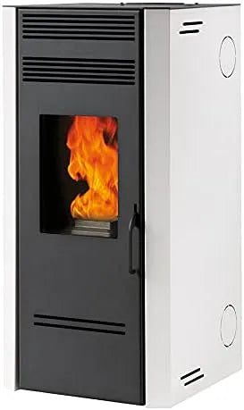 BIO G 80 mit Heizleistung Generico Pelletofen, Maße 425x435x925 mm, Gusseisen-Feuerstelle, Weiß