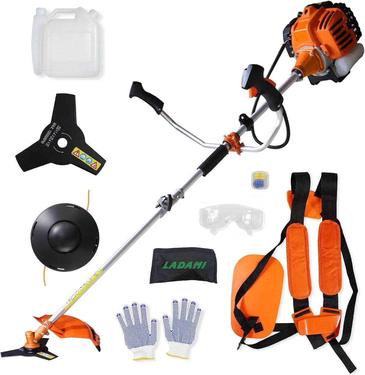 Motorsense 3-Zahn-Messer Benzin, 52cc 2-Takt Rasentrimmer, 2-in-1 Multifunktion 3 PS Einzylinder-Motor mit & Nylonschnur-Spule