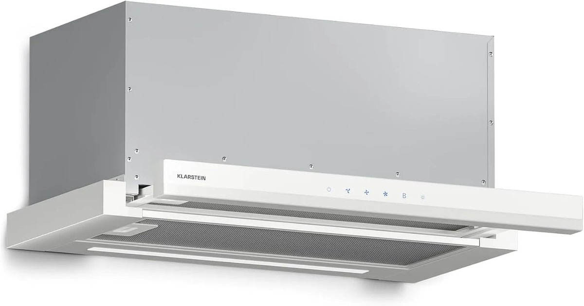 Klarstein Dunstabzugshaube, Velaire 60cm, 896 m³/h Boost, Energieklasse A++, Unterbau, Ausziehbar, Touch, LED, Leise