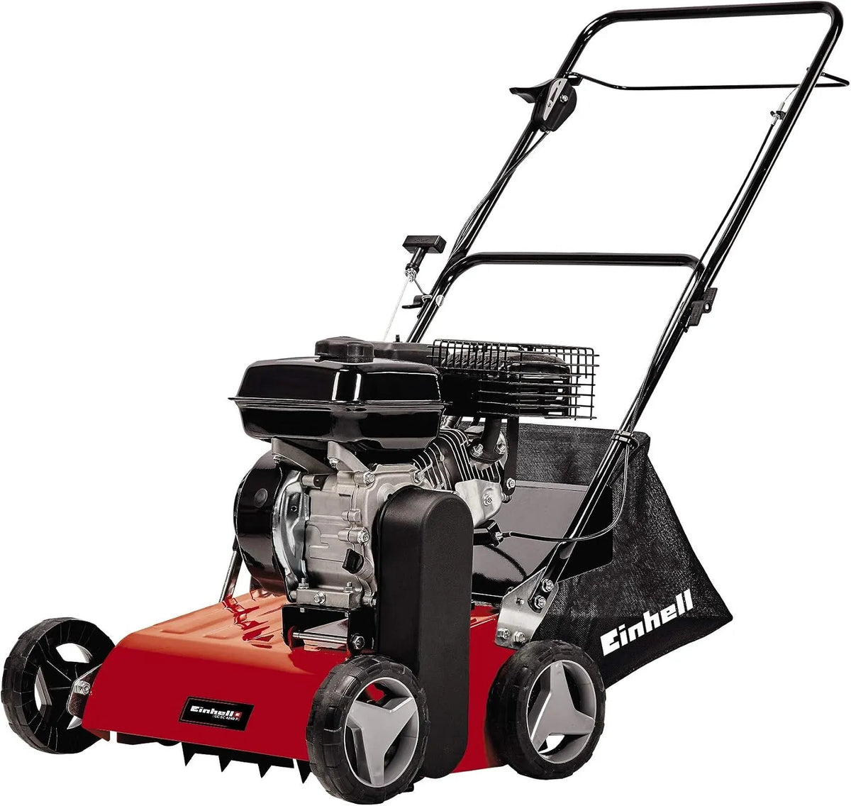 Einhell Modell GC-SC 4240 P 4-Takt-Motor, bis 1.200 m², 8-stufige zentrale Arbeitstiefeneinstellung, Leistung 4.2 kW, Benzin-Vertikutierer