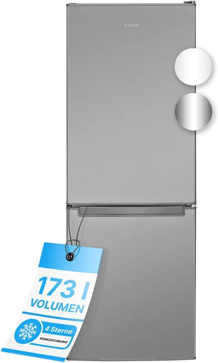 Bomann Kühlschrank KG 7331, Kühl Gefrierkombination 173L mit 3 Ablagen & 3 Schubladen, Türanschlag wechselbar, mit Gefrierfach 143cm hoch, inox