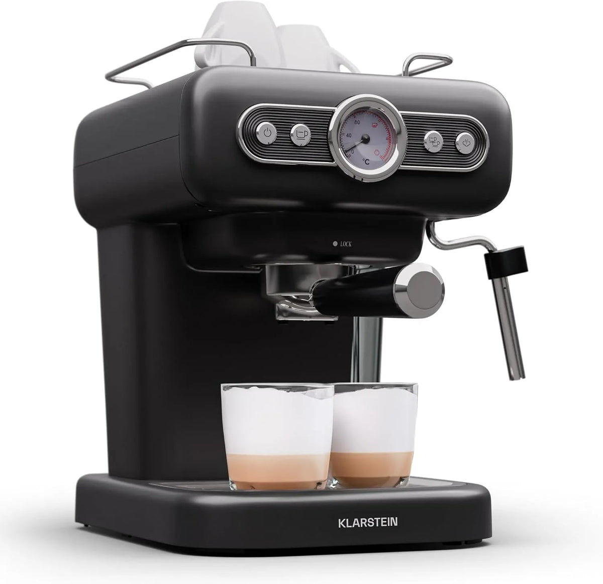 Klarstein Espresso-Siebträgermaschine, Fassungsvermögen 1,2L Retro Mini-Espressomaschine mit Siebträger, Leistung 950 W Klein, Latte & Macchiato