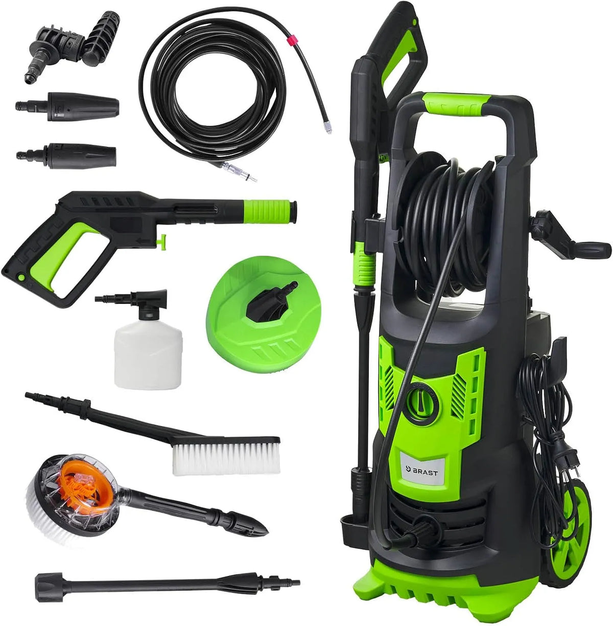 Hochdruckreiniger BRAST, 2400 Watt 180 bar, Fördermenge 480 l/h, inklusive. 14-TLG. Sonderzubehör, Elektro, Pro, mobiler Flächenreiniger