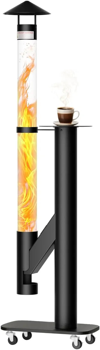Mit Rädern tragbar Feuerrohr, Edelstahl Outdoor Feuersäule und Pelletfackel Terrassenheizer mit Stabiler Basis