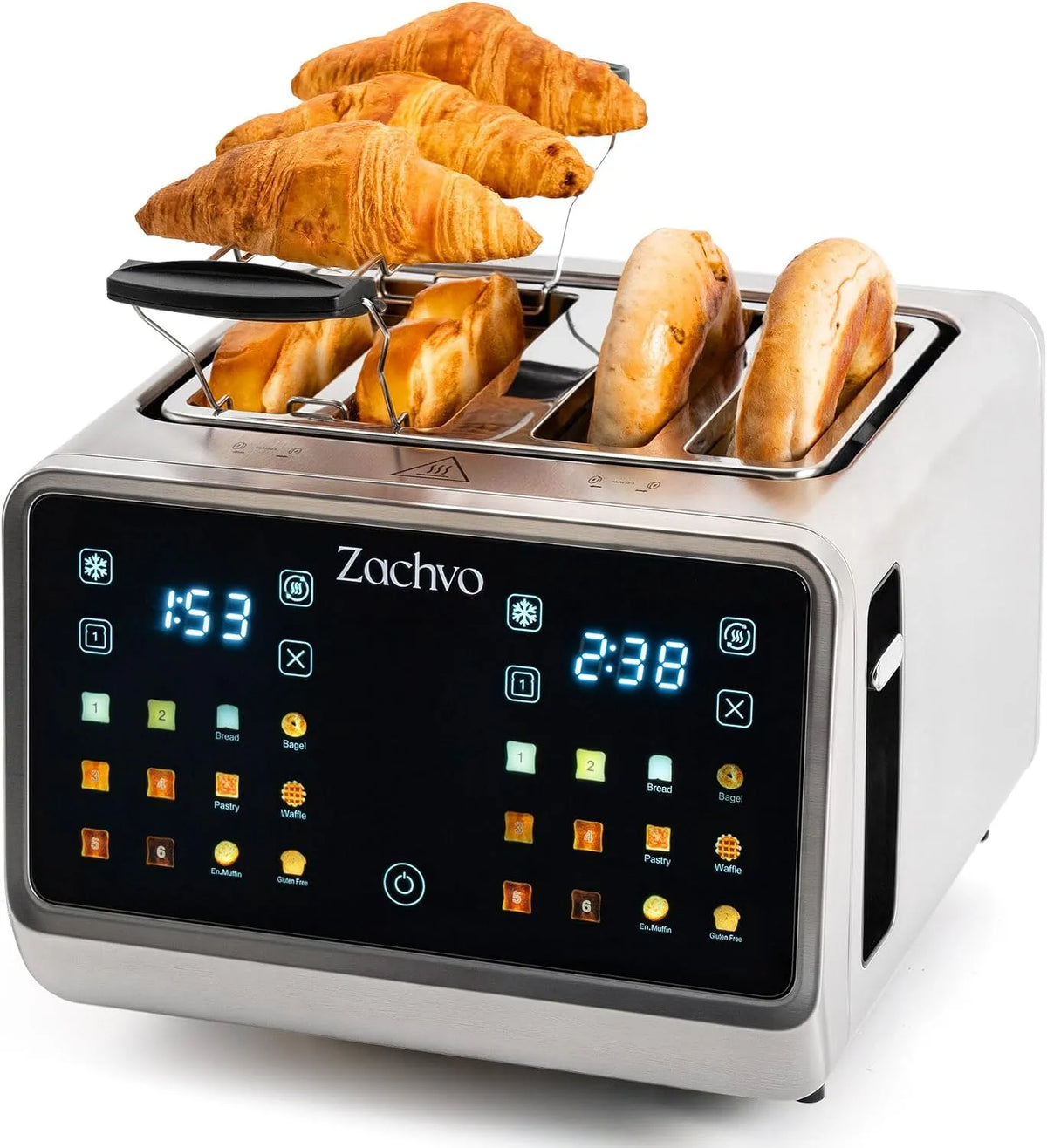 Toaster, 3,7 cm extra breite Schlitze für dicke Brotscheiben & Bagels, 6 Betriebsprogramme, 4 Scheiben Edelstahl mit Touchscreen & LED Countdown