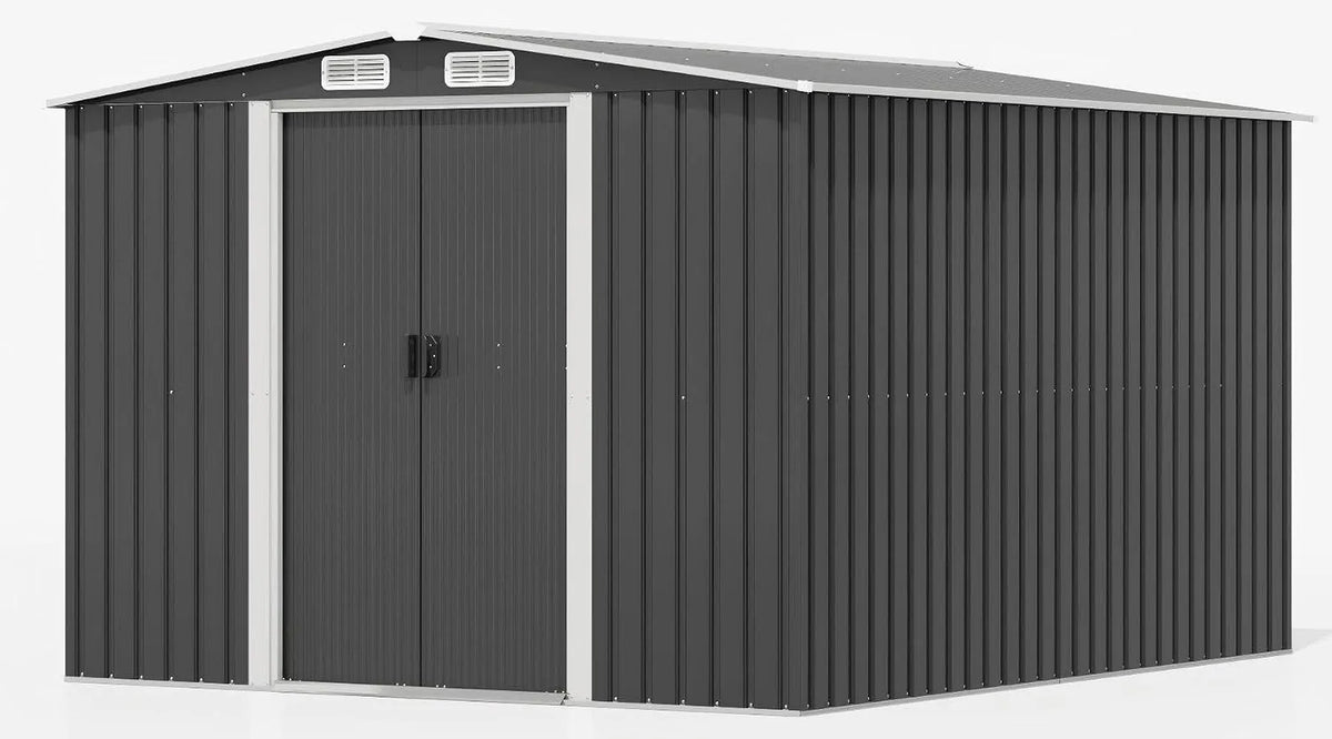 Geräteschuppen, 13.2m³ mit Stahlfundament, Wetterfest für Rasenmäher Fahrräder, 247x301x178cm Großes Gartenhaus mit Stabiler Dachkonstruktion, Outdoor