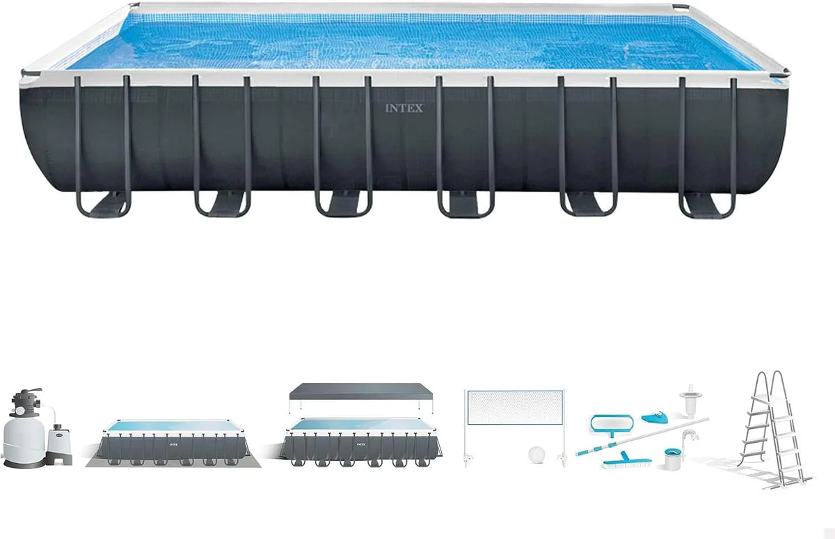 Intex Pool 26368NP, Filterpumpe 7900 L/h, Fassungsvermögen 31805 L, Maße 732x366x132 cm, Aufstellpool Ultra XTR Frame Rechteckig, Stahl und PVC