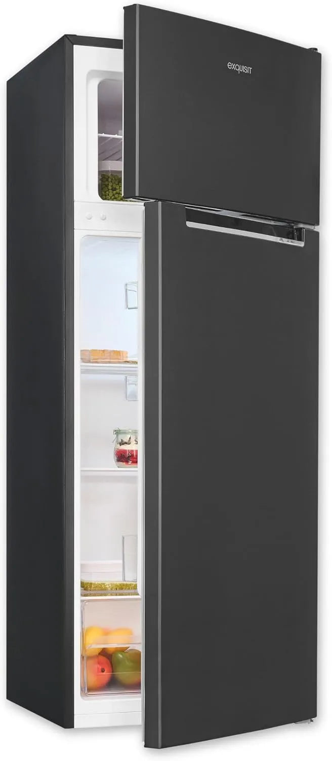 Exquisit Kühl-Gefrierkombination 4-Sterne-Gefrierfach KGC5270-45-040D, 4 Glasablagen, LED-Beleuchtung, Fassungsvermögen 206 Liter, inoxlook