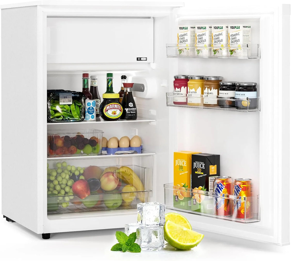 Kühlschrank CR115-Wei, Upstreman 115L, mit LED Beleuchtung，CR115-Weiß, mit Gefrierfach，Effizienzklasse D und Elektronische Temperatursteuerung，Kleiner