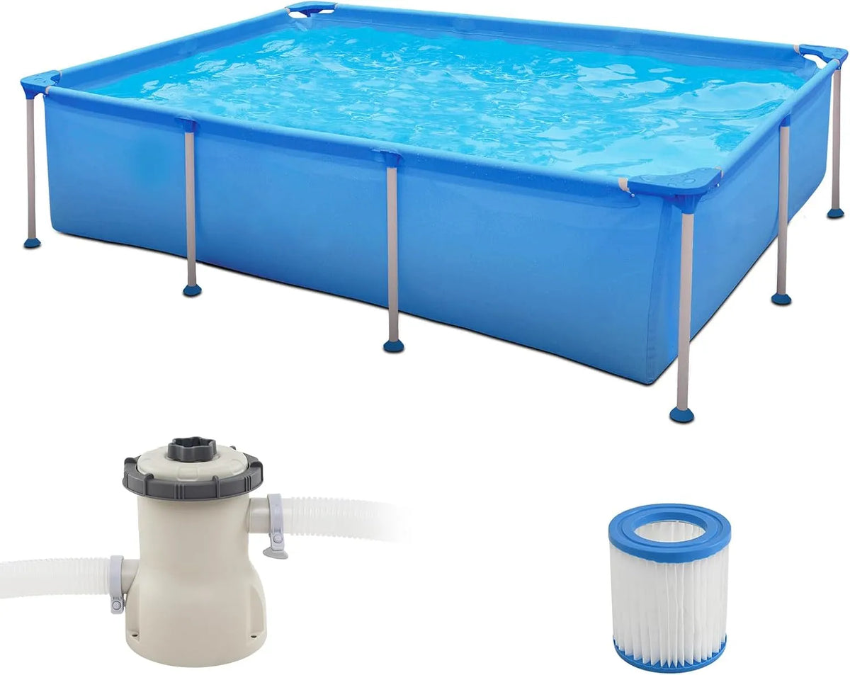 Costway Pool, Aufstellpool rechteckig, Maße 258 x 179 cm, Set mit Filterpumpe, Swimming für Garten, Swimmingpool Komplettset