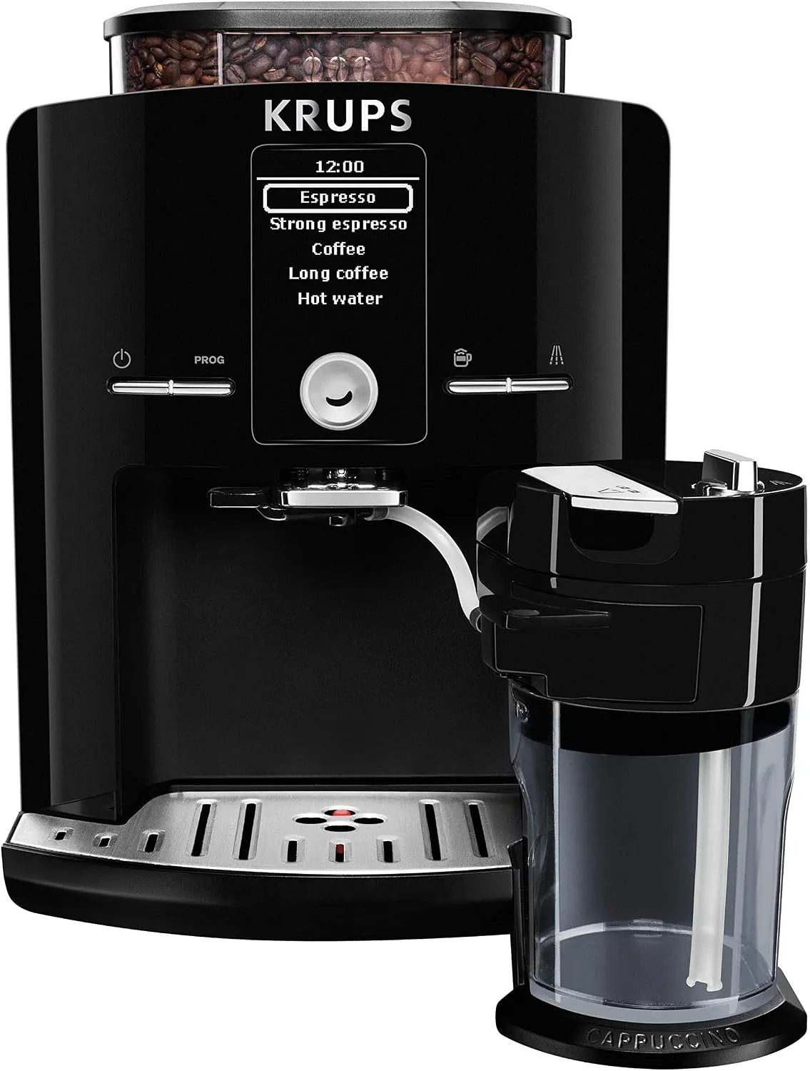 Krups Kaffeevollautomat EA8298, 15 bar, LC Display, in Schwarz, Fassungsvermögen 1,7 L, Latt'Espress One-Touch-Funktion, Cappuccinatore