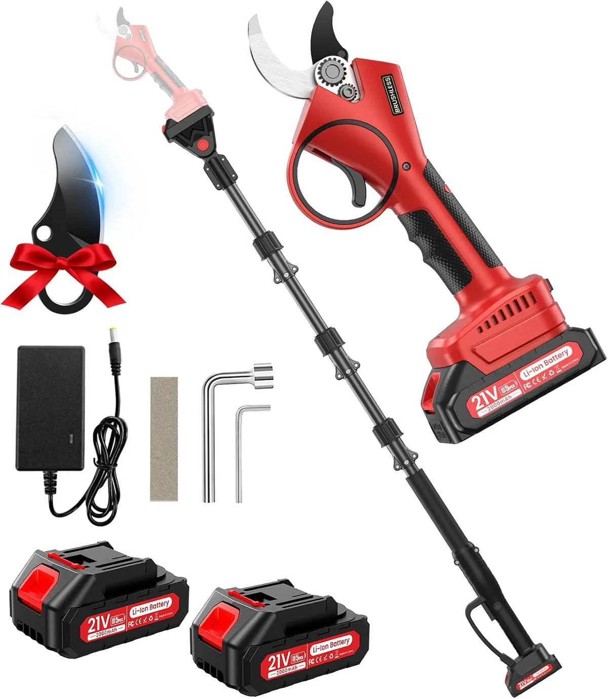 Teleskop,40MM 2-IN-1 Akku Gartenschere Akku Astschere, Leistung 800W Astschere Akku mit Bürstenlosem Motor für Gartenarbeit, 2.5m Reichweite