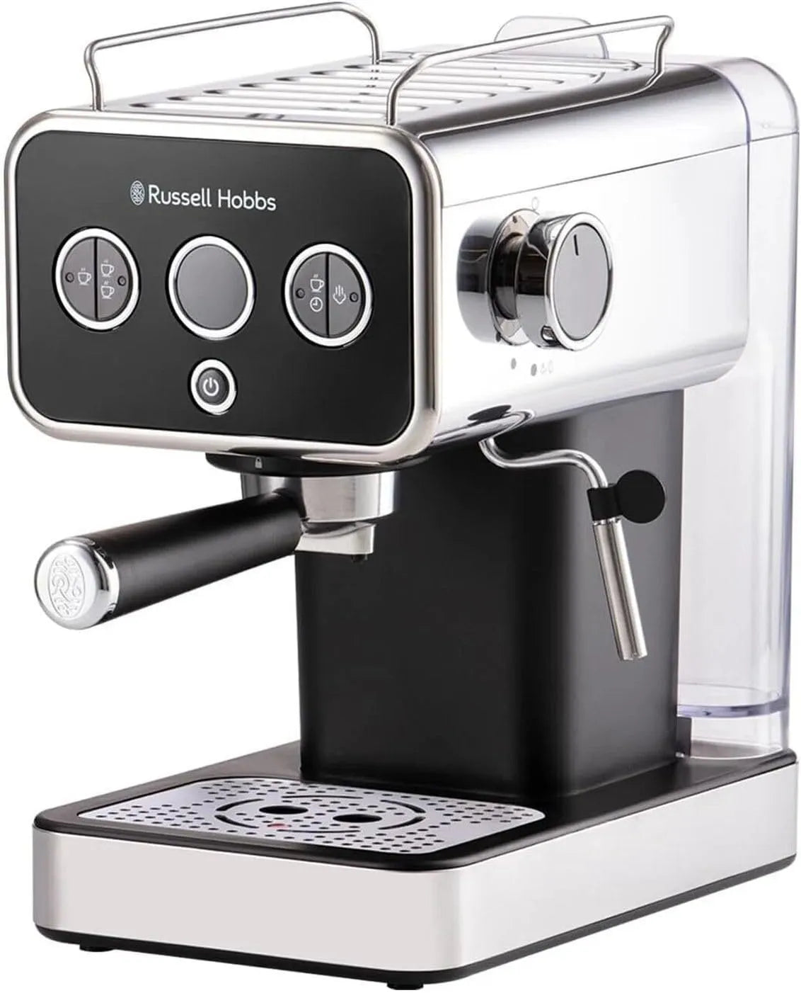 Russell Hobbs Espressomaschine 26450-56, 15 Bar, Einsatz 1 & 2 Tassen, Siebträgermaschine, Distinction Edelstahl in Schwarz, ESE Pads