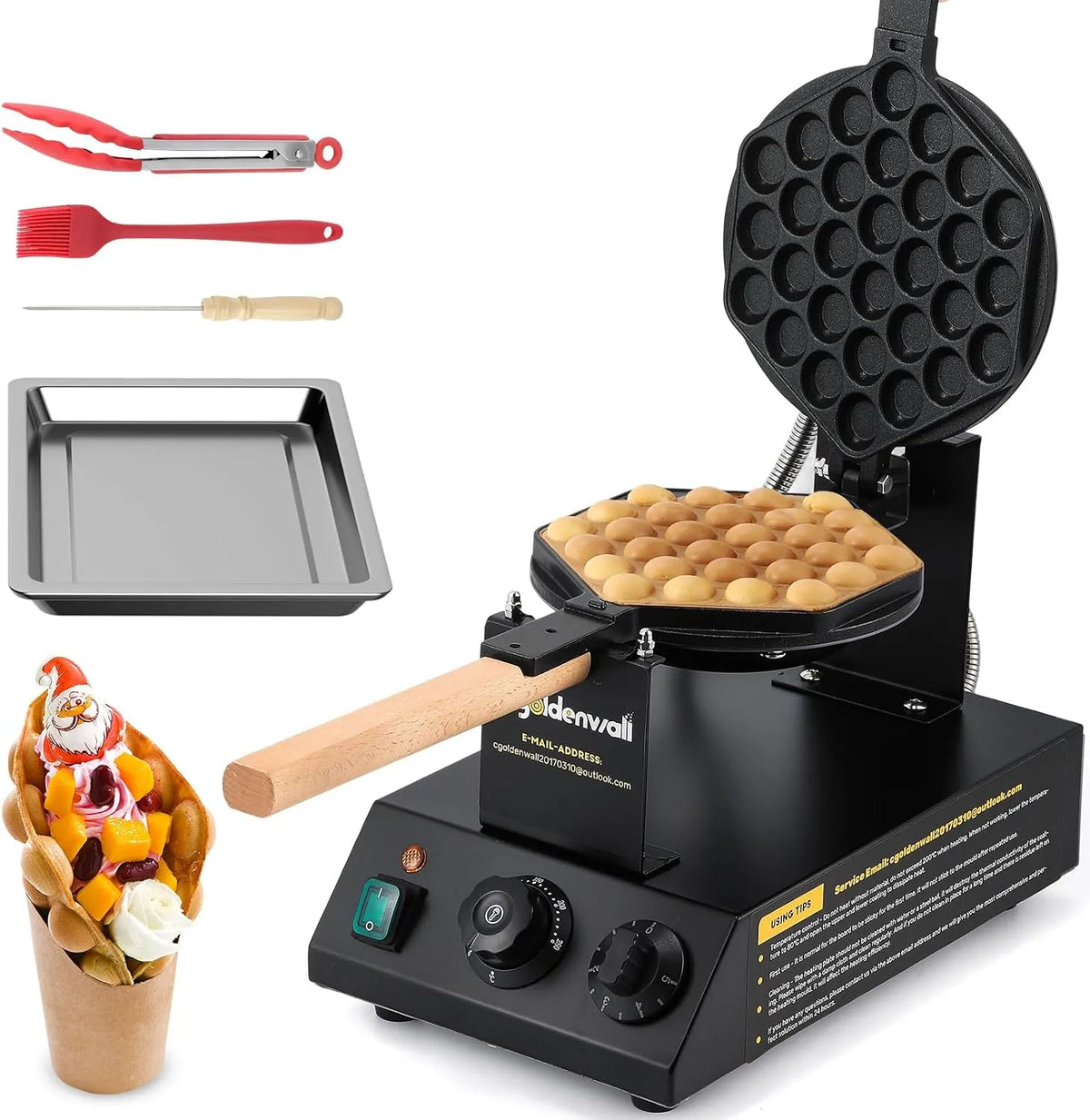 Modell Waffeleisen für klassische mit Antihaftbeschichtung für Cafe Eierwaffeln丨1400W Cgoldenwall Bubble, Dessert-Shop