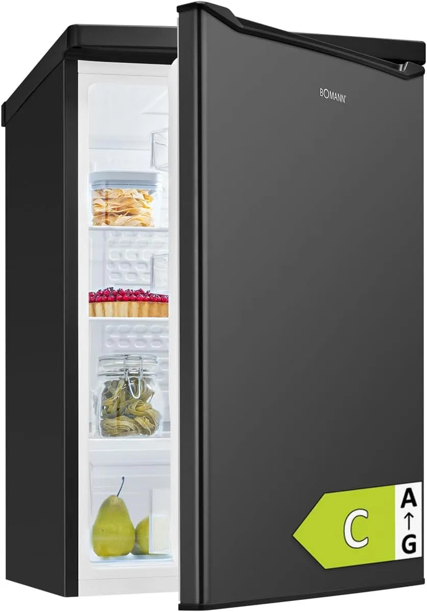 Bomann Kühlschrank VS 7258, Breite 85cm, leise 35dB, Standardkühlschrank 126L, Energieklasse C, in Schwarz, 5 Jahre Kompressor, 0-8°C, 3 Ablagen